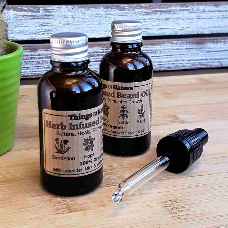 Organic Herb Infused Beard Oil - Dandelion Hops Nettle Sage - Things of Nature