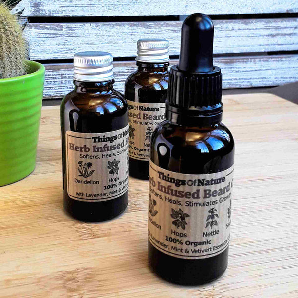Organic Herb Infused Beard Oil - Dandelion Hops Nettle Sage - Things of Nature