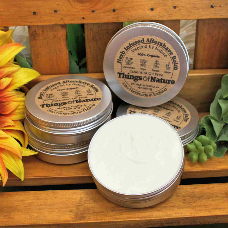 Organic Herb Infused Aftershave Balm - Dandelion Hops Nettle Sage - Things of Nature
